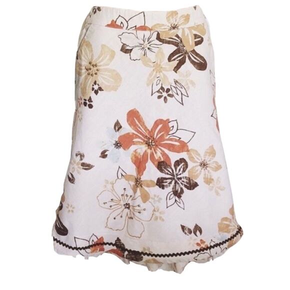 J. Jill Women’s sz 4P Linen A-line Beaded Floral Skirt 4 Petite sz 4 Classic - Picture 1 of 7